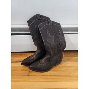 RAMPAGE Brown Cowboy Boots Women's Size 7.5 Faux Suede Leather Flat Pointed Toe